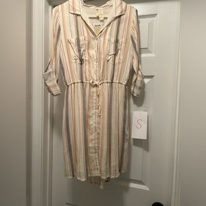 Small, striped button up shirt dress